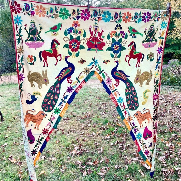 Vintage Hindu Gods Doorway Window Topper India Handmade Embroidery Boho Decor